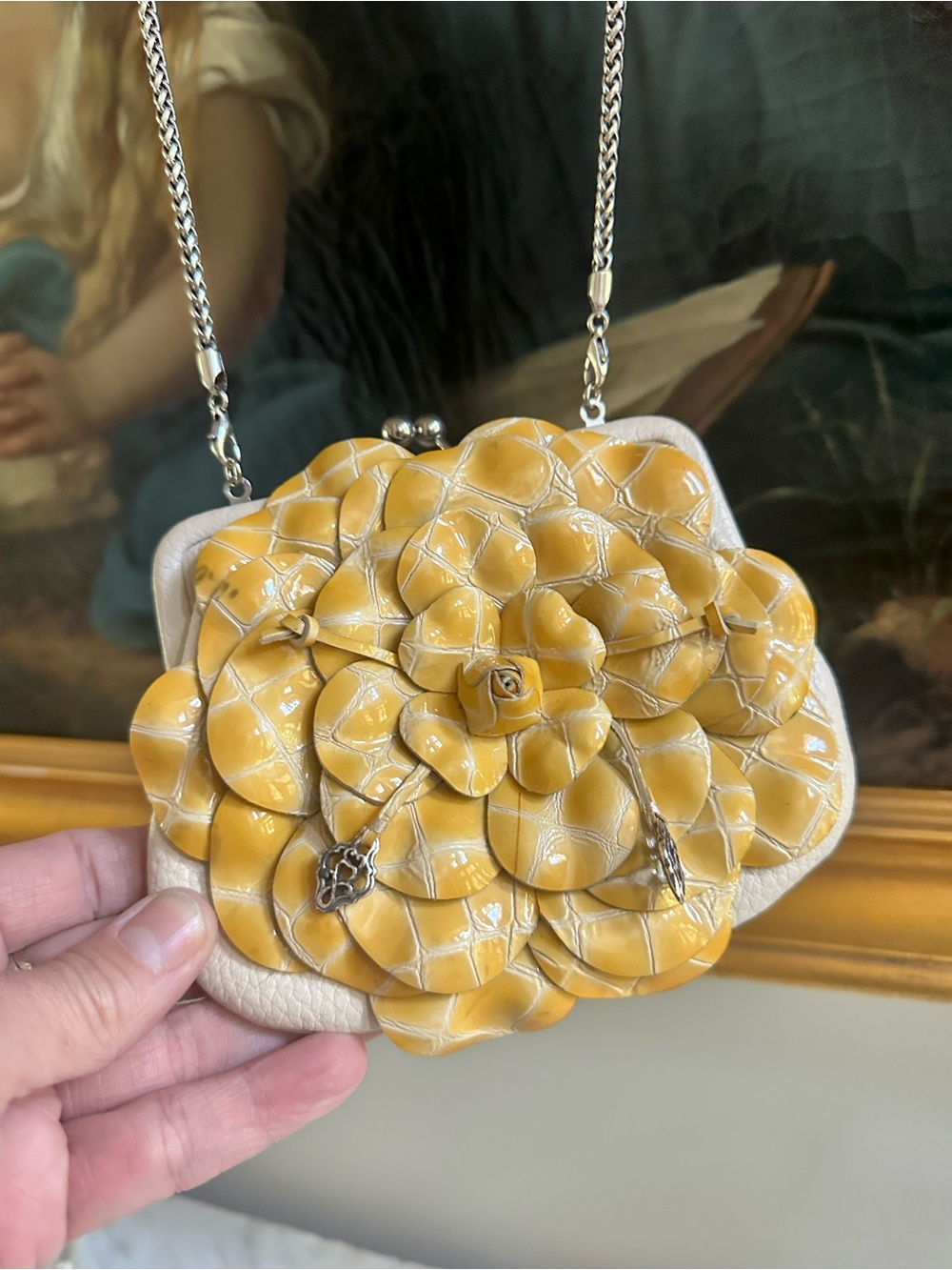 Brighton Floral Appliqué Crossbody Bag Yellow Cream Leather Flower Purse
